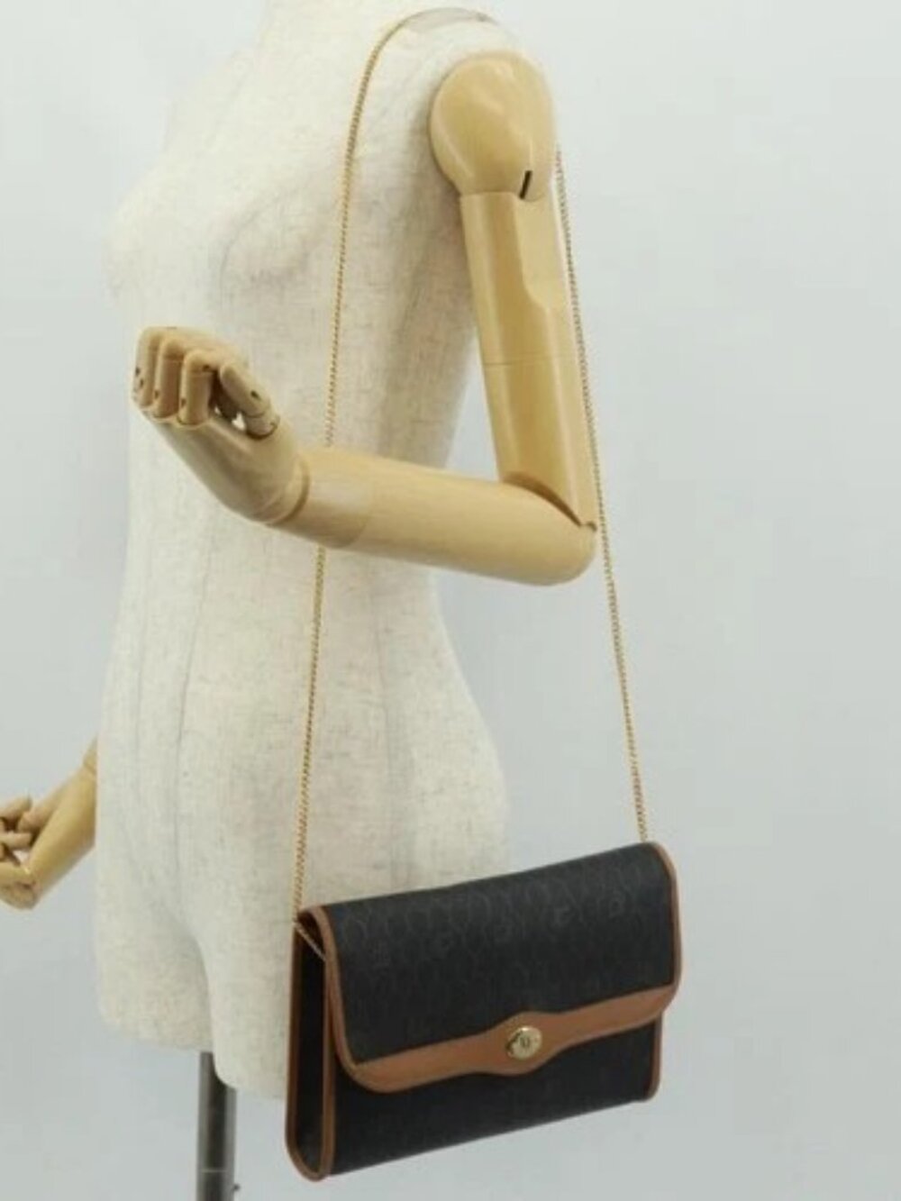 Christian Dior Honeycomb Canvas Chain Shoulder Bag Black Gold Auth am10539V - Picture 14 of 16